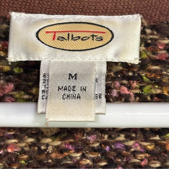 Women M TALBOT's Chunky Cardigan Sweater Brown Purple Colorful zipper Vtg - Picture 7 of 9